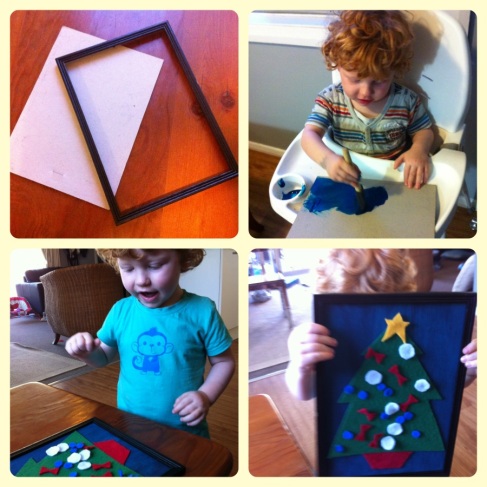 The creation and decoration of the framed felt Christmas tree. 